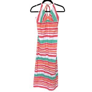 Free People Striped Halter Maxi Dress 100% Linen Size Medium